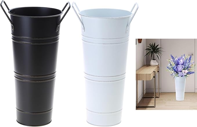 Umbrella Storage Bucket Metal Umbrella Stand Holder Decorative Vase Flowerpot Rack for Home Living Room Office Decor, approx.7.5x25.5cm/2.95x10.04in, White