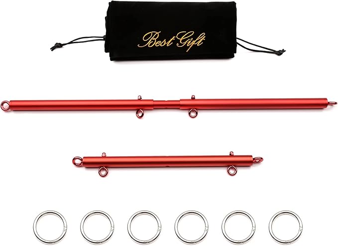 Sovyime 2pcs Red Pilates Spreader Bar Kit Sports Aid Training Fitness Gear - Exercise Guide Included,Workout Bar,Home Yoga Gym Kit
