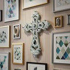 Comfy Hour 13.8" Decorative Hollow Out Wall Cross, Rustic White Victorian Style Religious Plaque, Artisan Finished Spiritual Wall Art for Home Sanctuary & Office, Polyresin Sculpture, 1 Piece