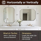 ANDY STAR Brushed Gold Mirror, 24"x32" Bathroom Vanity Mirror, Unique Rectangular Bathroom Mirror with Stainless Steel Metal Framed, Wall Mounted Decorative Mirror (Horizontal/Vertical)