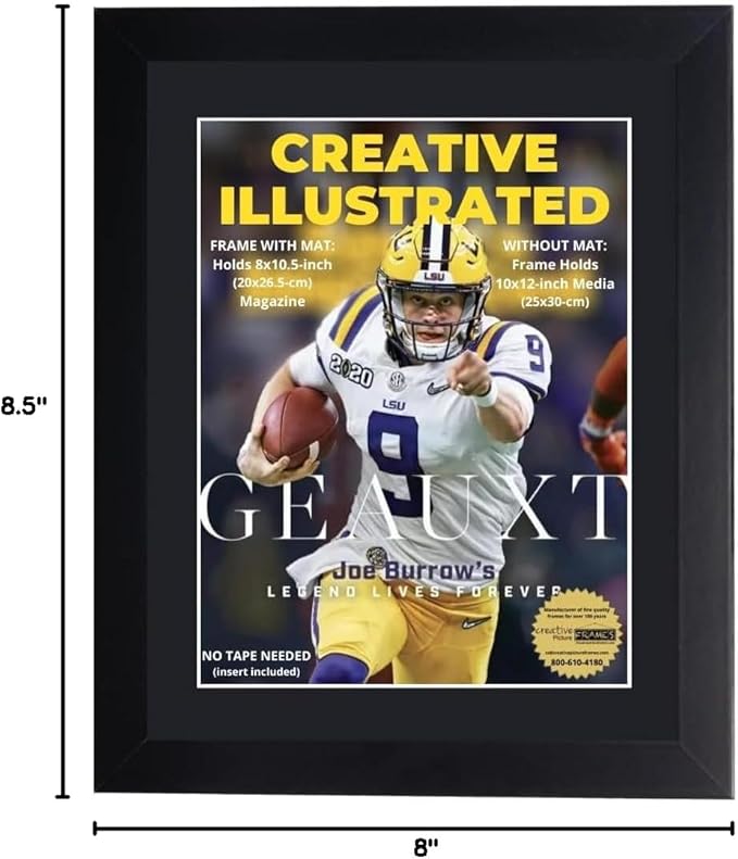 Creative Picture Frames 8 x 10.5 Magazine Frame with Full-Strength Glass, Holds Up To A 1/4" Thick Media with Installed Hangers for Easy Mounting, 10x12 Manhattan Black Frame with Black Mat