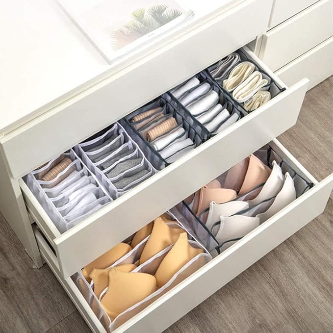 3 Set Underwear Organizer, Foldable Bra Underwear Drawer Organizer Divider Bins for Underwear, Socks, Ties, Bras, Underwear Storage Compartment Box (Gray)