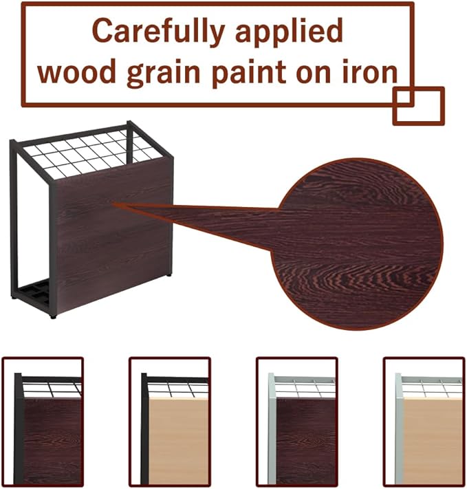 AKIRA Large Capacity Umbrella Stand for 24-Umbrellas Modern Brown Wood Grain & Black Metal Entryway Organizer Rack Holder for Office or Lobby, Model US-US-0625-BKDB
