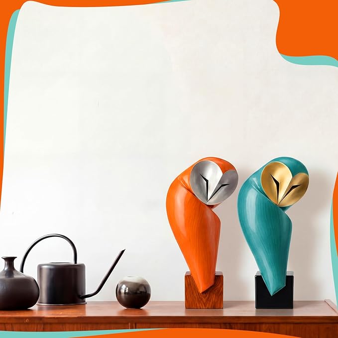 Thyle 2 Pcs Mid Century Modern Owl Statue for Home Decor Accents Resin Owl Sculpture Handmade Vintage Modern Birds Statue for Bookshelves Desk Living Room Display Collectible Gift (Retro,11.8 Inch)