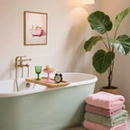 Funny Pink Girl Bathroom Wall Art, Cute Girly Bathtub Wall Decor Painting Trendy Pastel Woman and Martini Bathroom Poster Canvas Print Artwork 12x16 inch Framed