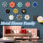 Grey Metal Flower Wall Art Decor, 9.5" Rustic Modern Floral Sculpture, Distressed Iron Wall Hanging Home Decoration Accent for Indoor Kitchen Bedroom Living Room Office Outdoor Garden Patio