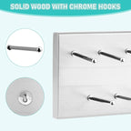 Tie Rack Wall Mounted, Wood Belt Hanger for Closet with 21 Chrome Hooks, Belt Storage Holder Organizer for Men Belts, Ties, Scarves, White
