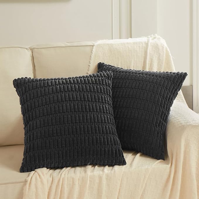 Fancy Homi 4 Packs Decorative Throw Pillow Covers for Living Room Couch Bed, Modern Farmhouse Boho Home Décor Accent Cushion Case, 16" x 16", Black