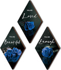 ONIZHITY 3 Pieces Blue Wall Decor Rose Wooden Bathroom Decor Positive Quotes You Are Beautiful Blue decor blue and Black Wall Decor for Bedroom Room Kitchen Bathroom Wedding Decor(12 x 7 inch)