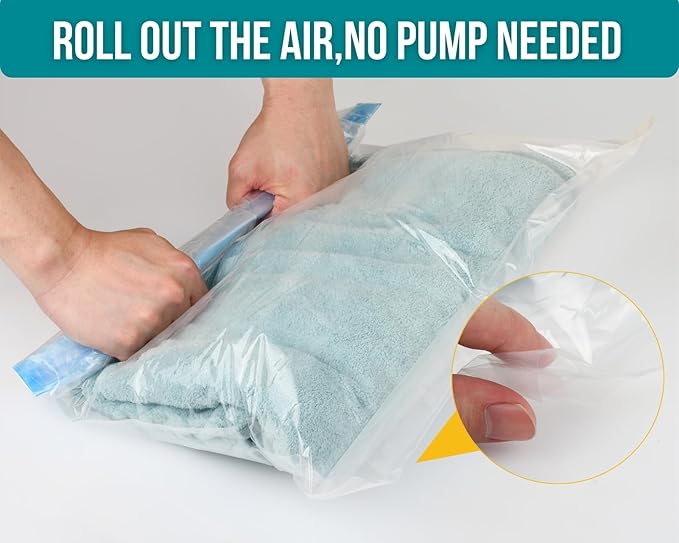 6 Pack Space Saver Vacuum Storage Bags Hand Roll Compression Bags for Travel Luggage Home Organizers
