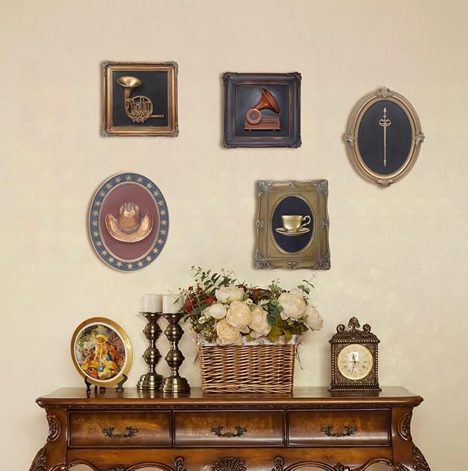 Vintage Wall Sculpture Antique Decoration Pediment Hallway Art Statue for Living Room Office Bedroom Gallery,Handmade Gift Aesthetic Design Cowboy Scheme (Bronze Gold Cup)