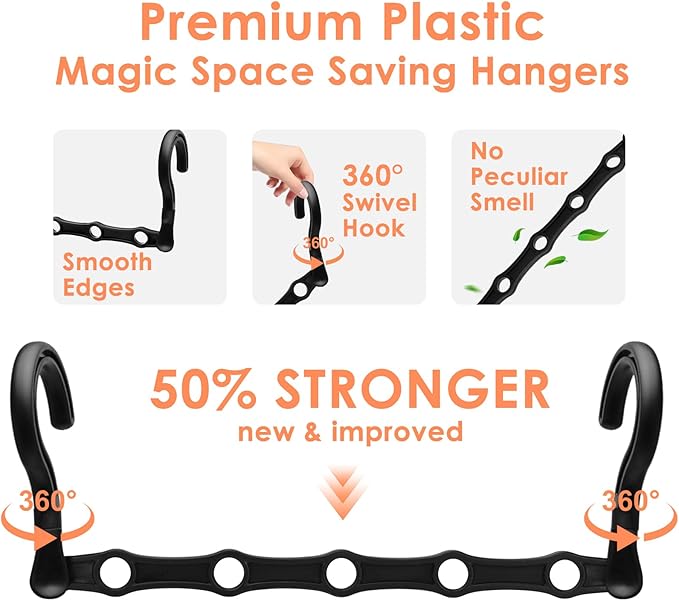 Closet Organizers and Storage, Magic Space Saving Hanger for 40 Heavy Clothes, Smart 360° Swivel Hook Cascading Hangers, Closet Organization Clothes Hangers, College Dorm Room Essentials for Girls