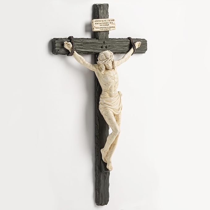 DevotedWalls 14" H Catholic Realistic Crucifix for Wall,Realistic Jesus Chirst Cross for Church, Chapels and Home,Catholic Wound Crucifix for Wall Hanging,Realistic Cross for Home(Black and White Color)