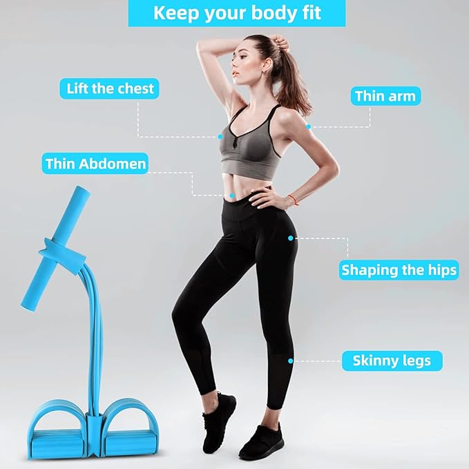 Multi-Function Tension Rope – 4 Tube Resistance Bands with Handles – Sit Up Exercise Equipment Home Gym Tummy Trainer for Men Women