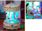 Carousel Music Box with 3 Rotating Horses, Color-Changing LED Lights, Wind-Up Clockwork 18-Note Melody, Small Resin Tabletop Decor, 5.9" Tall x 3.93" Dia (Purple)