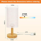 Small Touch Table Lamp with Stepless Dimming&USB Plug,Natural Round Wood Base&Linen Fabric Shade |Soft Ambient Warm Night Light|Minimalist Boho Bedside Lamp for Bedroom,Nightstand,Nursery,Kitchen,Dorm