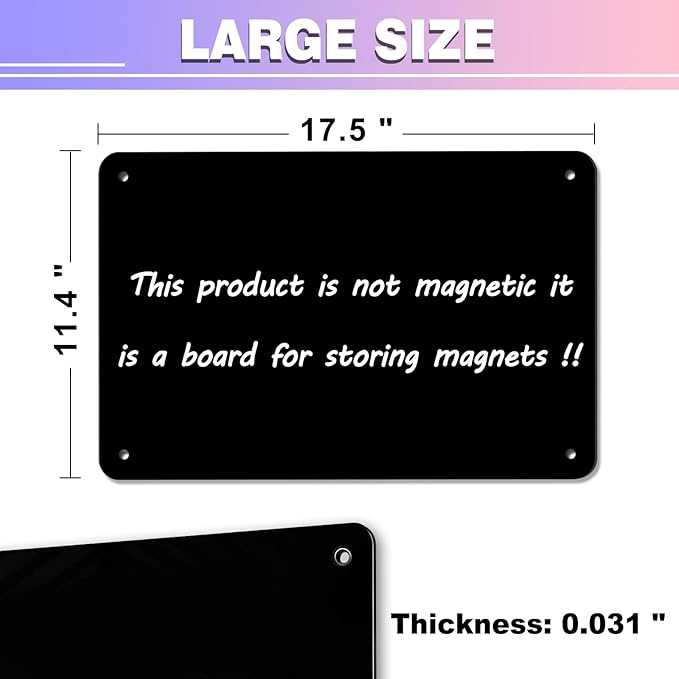 Black Magnetic Board,17.5" x 11.4" Magnet Bulletin Board to Display Magnetic Notes, Poetry, Photos, Suitable for Wall, Refrigerator, Cabinet etc, Come with 4 Pcs Dual Lock Tape and Screws