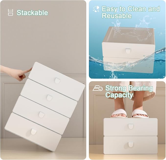 Underwear Organizer Drawer, 10 Cells Plastic Panties Drawer, Stackable Closet Organizer, Storage Box for Bras, Socks, Snacks, Grey