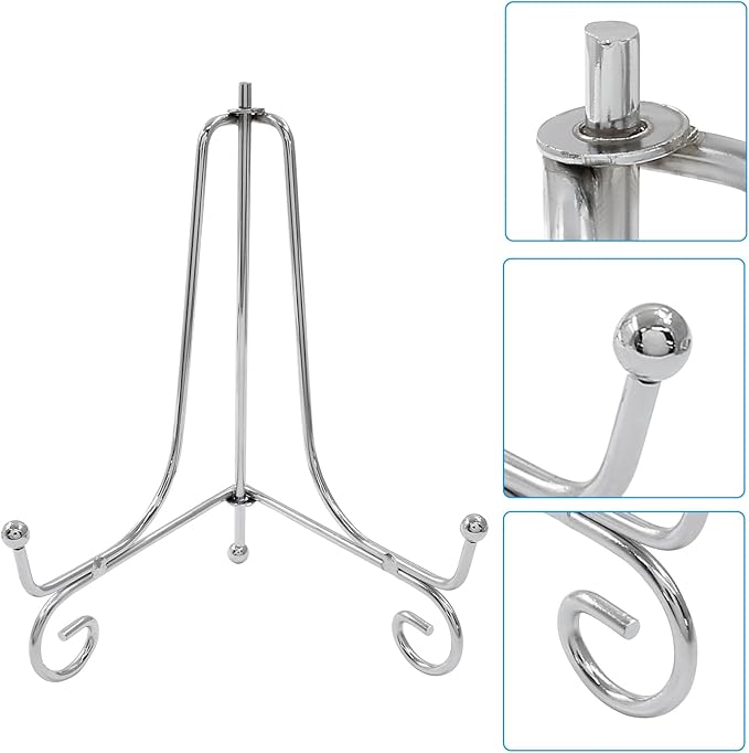 2 Pack Silver Plate Stands for Display 6 Inch， Photo Holder Stand for Picture Frame, Decorative Plates, Book, Photo, Collectibles