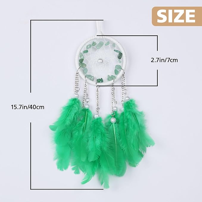 Pretty Jolly Crystal Stone Small Dream Catchers Green Feathers Mini Dreamcatchers with Beads for Cars Rear View Mirror Hanging Decoration Good Luck Travel Charm Bedroom Ornaments for Women Girls