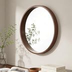 WallBeyond 24 Inch Round Wood Mirror, Circle Wooden Frame Wall Mirror for Bathroom, Living Room, Bedroom, Entryway (Walnut)