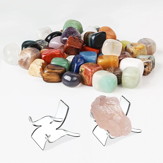 (3 Sizes 12 PCS)Crystal Display Stand,Acrylic Rock Holder,Clear Display Easel Stands Pedestal for Crystal,Geodes,Rock,Mineral Agate Fossil Coral Gemstone Small Collectibles Display Stands