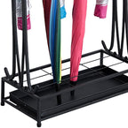 10-Hole Umbrella Holder Stand with 8 Hooks - Removable Drip Tray Umbrella Rack for Entryway, Home & Office Storage Solutions