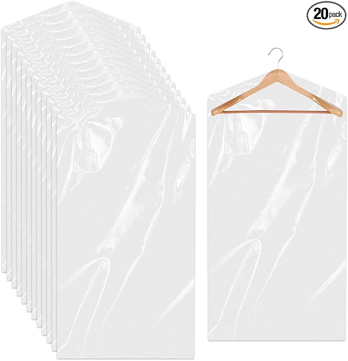 20 Pack Garment Bags for Hanging Clothes Plastic Garment Bags Clear Clothes Covers Dry Cleaner Bags Hanging Dust-proof Garment Bags for Dry Cleaner, Home Storage, Travel (60x90cm)