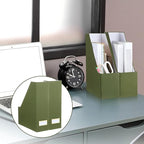 Gueevin Set of 6 Magazine File Holders, Sturdy Cardboard Desk Magazine Organizer with Gold Label Slots, Foldable File Folder Rack for Home Office Classroom Library(Green)