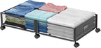 Under Bed Storage on Wheels, Upgraded 31.5 inch Large Rolling Under Bed Storage, Metal Foldable Underbed Drawers Organizer Tool-free Assembly Underbed Shoes Clothes Organize