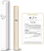 SURI Mezuzah with Kosher Scroll for Door | Certified 4-Inch Hand-Written Kosher Scroll by a Certified Jewish Rabbi (Sofer Stam) and Elegant White 5-Inch Mezuzah Case | Made in Israel