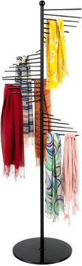 67" Freestanding Scarf Organizer, Spiral Scarf Display Rack with 30 Rods Metal Hijab Organizer Commercial Hijab Hanger Belt Pants Hanger for Shopping Mall Clothing Store Home (Black)