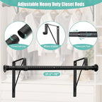 1.3 Inches Closet Rod, 17 to 87 Inch Clothes Rods Heavy Duty Closet Pole for Hanging Clothes and Clothes Poles Bracket Closet Rod Support (The Shelf NOT Included) (Black)