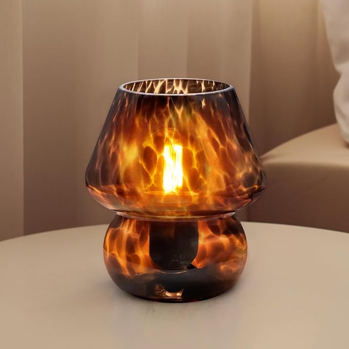 Dawnwake Mushroom Lamp Small Lamp Table Lamp for Bedroom, Desk Bedside Lamps for Living Room,Mushroom Decor Cute Mini Modern Mid Century Lamps for Night Stands,Aesthetic Home Decor (Flame Black)