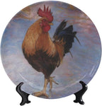 Rooster Decorative Ceramic Plates, 8 Inch, Watercolor Painting Rooster Round Display Plate, Table Top Plate Decor with Stand, for Home Kitchen Bedroom Decorative Ornaments