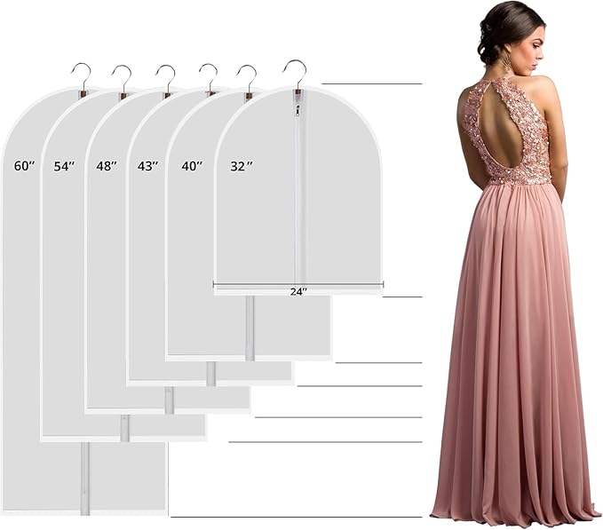 6 Pack Shirt Garment Bags (24x36") - Dustproof Short Suit Covers - Durable PEVA Closet Bags with Sturdy Zipper for Blouses, Jackets, Sweaters & T-Shirts (Translucent)