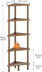 HOOBRO Corner Shelf Stand, 5-Tier Bamboo Corner Bookshelf, Plant Display Shelf, Corner Bookcase, Multipurpose Shelving Unit for Small Space, Living Room, Easy Assembly, Mocha MA20CJ01