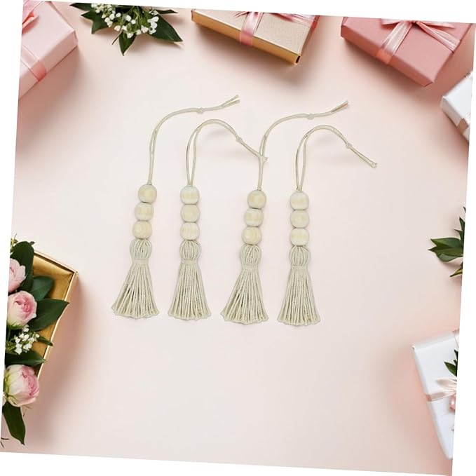 BESPORTBLE 8pcs Wood Bead Garland Ornaments Farmhouse Beads with Tassel Ornaments Hanging Decoration for Closet Handle Door Handle
