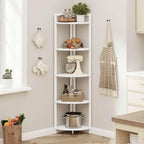 FATORRI Tall Corner Shelf, 5 Tier Modern Corner Bookshelf Stand, Wood and Metal Corner Plant Bookcase for Living Room, Home Office (White Oak)
