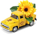 Huray Rayho Sunflower Metal Truck with Artificial Plastic Flower Yellow Vintage Farm Pickup Farmhouse Tabletop Tiered Tray Decor Home Kitchen Mantel Shelf Spring Mini Diecast Truck Decorations