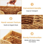 Hanging Magazine Basket, Handwoven Water Hyacinth Wall Magazine Holder with Handle for Books & Files, 11.8x4.3x7.9 Inch Water Hyacinth Farmhouse Storage Rack with Hook for Bathroom, Kitchen, Office