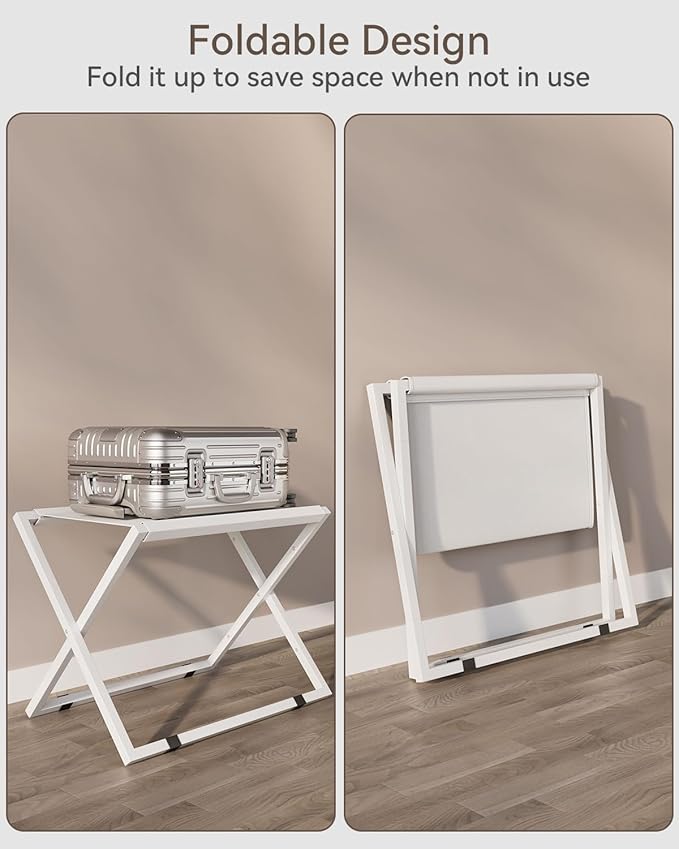 IBUYKE Luggage Rack for All Suitcase Sizes,Metal Luggage Holder,Foldable Suitcase Stand,Easy to Assemble for Bedroom Living Room Hotel,White TLR001W