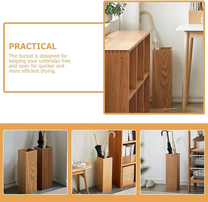 Rustic Wood Umbrella Holder, Rectangular Umbrella Stand Standing Umbrella Bucket Canes Walking Sticks Bin Flower Vase Barrel for Entryway Home Office