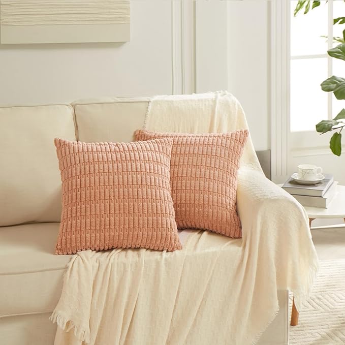 Fancy Homi 4 Packs Decorative Throw Pillow Covers for Living Room Couch Bed, Modern Farmhouse Boho Home Décor Accent Cushion Case, 26" x 26", Peach