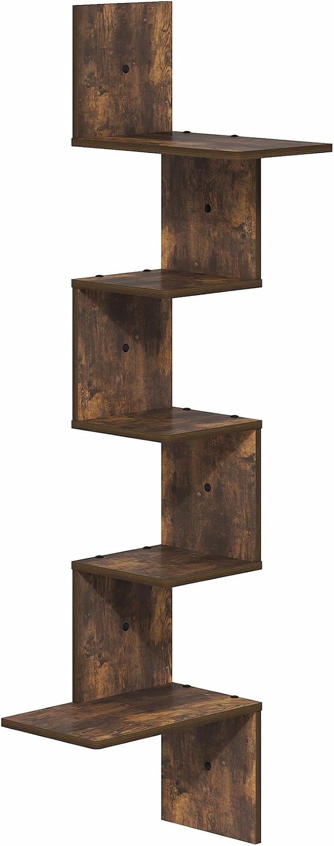 Furinno Rossi Corner Floating Shelves for Wall, 5-Tier Corner Rectangular Wall Shelf, S-Shape Radial Floating Book Shelf, Easy Assembly, for Bathroom, Bedroom, Living Room, Amber Pine