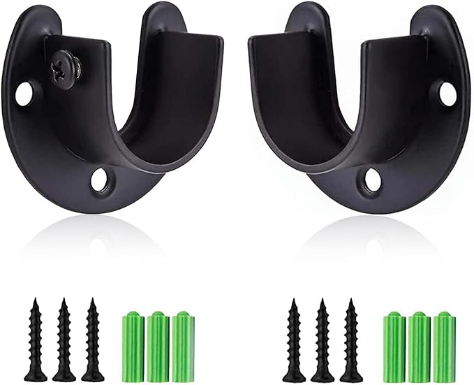 Stainless Steel Closet Rod Brackets, 1 Inch Diameter Support 2 Pcs, Heavy Duty Curtain Rod Holder, Black End Support With Screws