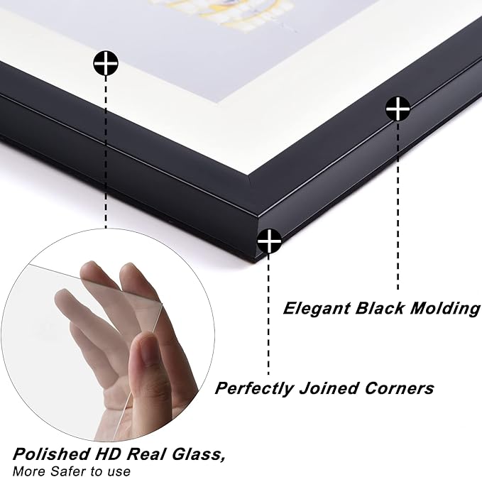Yaetm 8x10 Double Floating Mat Picture Frame Set of 2, Display Picture 5x7 with Ivory Double Mat, Polished High Definition Real Glass, Tabletop & Wall Mounting Photo Frames, White