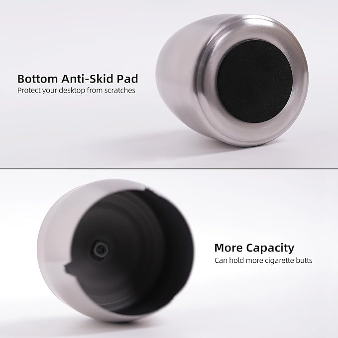 Small Ashtray with Lid for Cigarette, Stainless Steel Smokeless Odorless Windproof Ashtrays for Home Office Tabletop Outside Patio Outdoor Balcony(2.99"x2.68"x2.95")