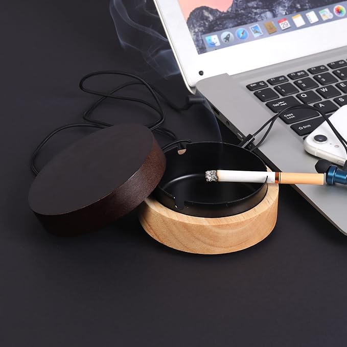 Portable Cool Ashtrays for Cigarettes Ash Tray with Lid FriyGardcn Wooden Ashtray with Cute Decorative Windproof Ash Tray for Home,Patio,Office,Outdoors,Indoor,Parties