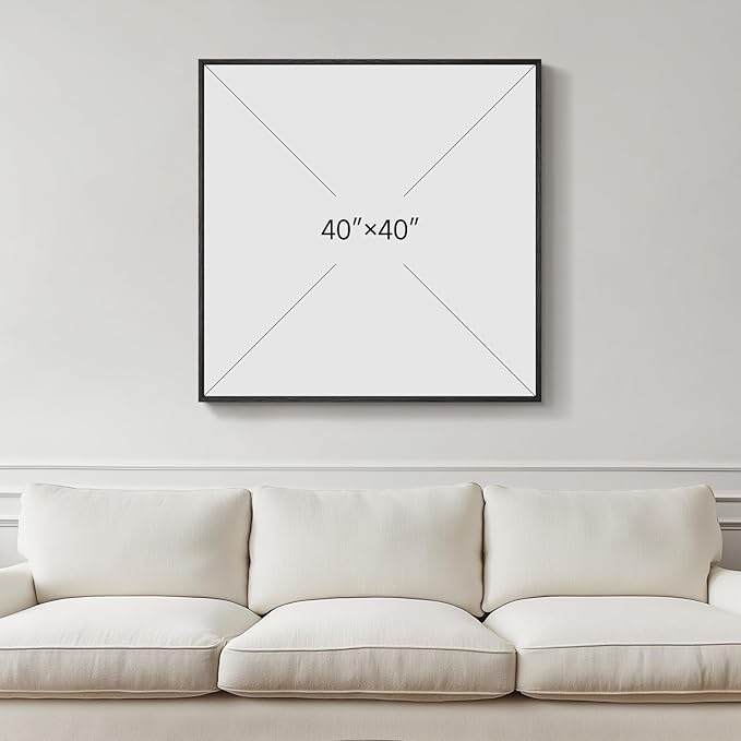 Large Framed Black and White Abstract Wall Art for Living Room, Big Square Modern Canvas Prints Paintings, Minimalist Brushstroke Lines Pictures for Bedroom Dining Hallway Office Wall Decor 40x40 In